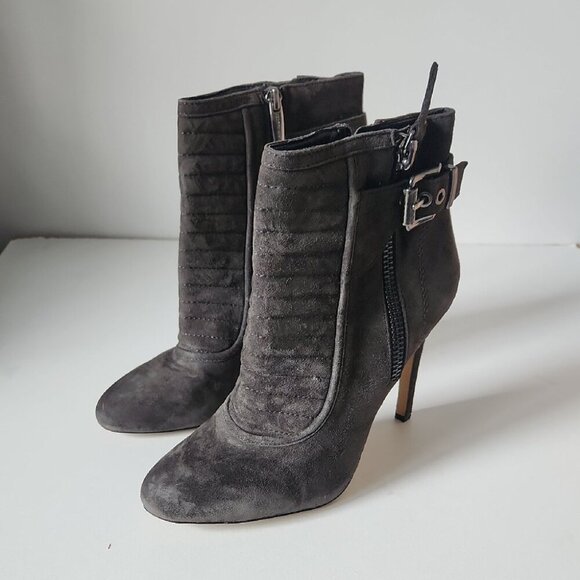VINCE CAMUTO | Brea Dark Grey Suede High Heel Ankle Boots sz 8.5M - Picture 1 of 5